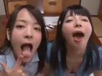 上原亜衣とあべみかこが交互に子種を口の中に受け入れるW巨乳美少女ロリフェラぶっかけのエロ動画