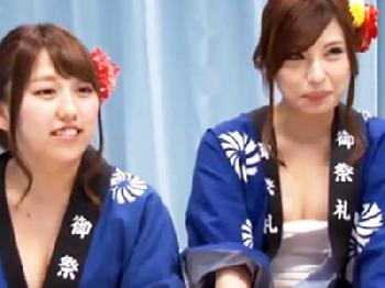 お祭りでテンション高めの酔っ払った女の子2人組をナンパして4P駅弁ファック！巨乳美少女顔射乱交のエロ動画