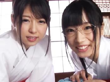 『今日は私に中出しして下さい‥』可愛い巫女を集め修行と称して性奉仕させる神主美少女ロリめがね3Pのエロ動画