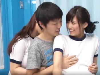 激烈可愛い女優2人にブルマで一生の思い出になる3P筆おろししてもらう巨乳お姉さん痴女童貞のエロ動画